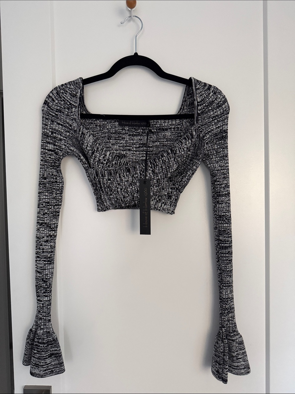 House of Harlow 1960 Black and Gray Marled Knit Crop Top